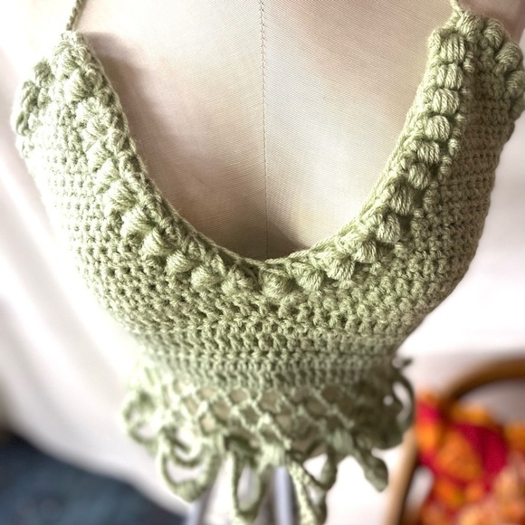 CROCHETED LIGHT GREEN FESTIVAL OR SWIM TOP - Picture 10 of 13
